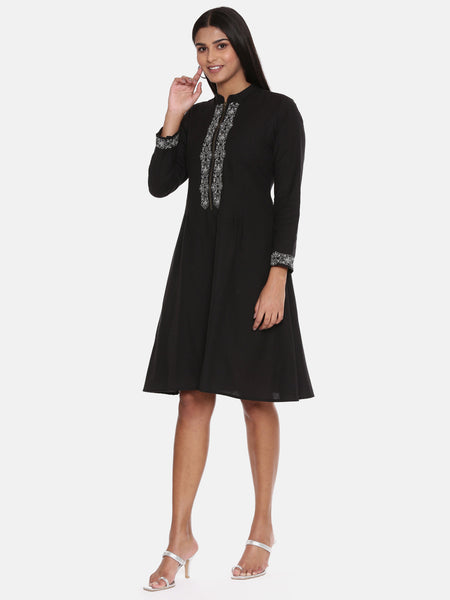 Black Cotton Embroidered Dress - AS0628