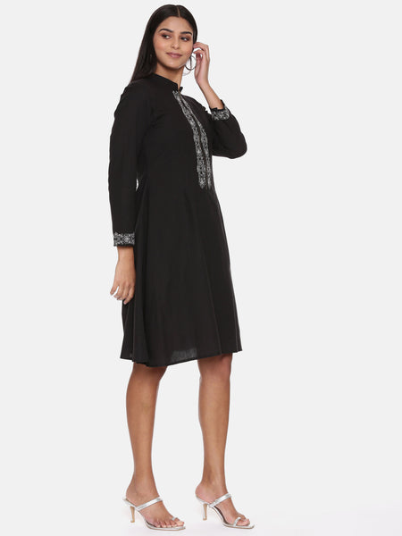 Black Cotton Embroidered Dress - AS0628