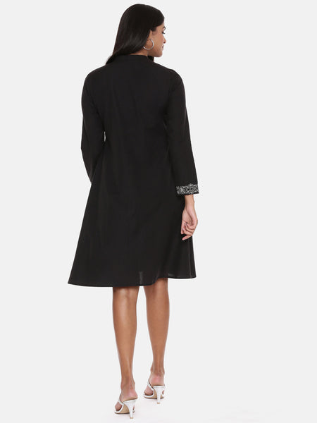 Black Cotton Embroidered Dress - AS0628