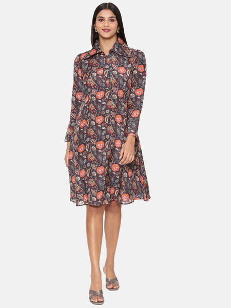 Black Orange Muslin Dress - AS0631