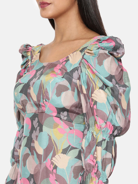 Aqua Printed Muslin Dress - AS0644