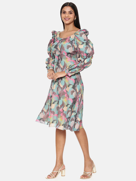 Aqua Printed Muslin Dress - AS0644