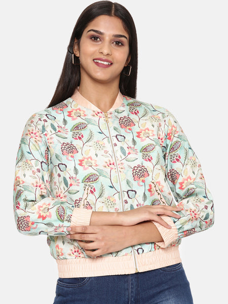 Aqua Printed Bomber Jacket - ASBJ004