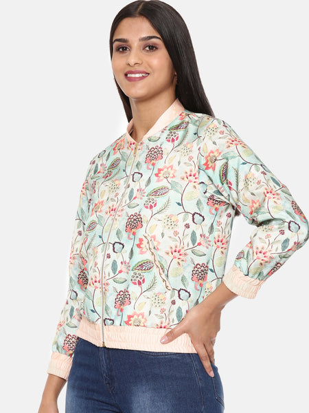 Aqua Printed Bomber Jacket - ASBJ004