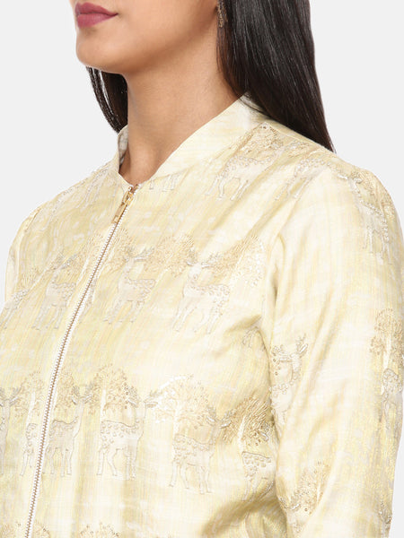 Gold Emb Silk Bomber Jacket - ASBJ005