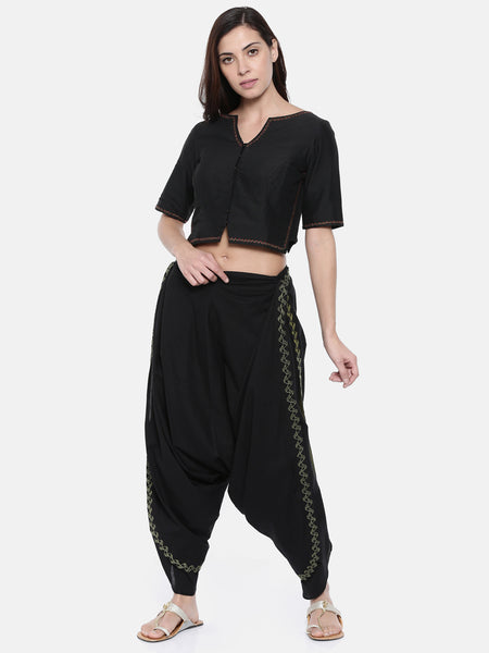 Black Embroidered Cotton Silk Blouse - ASBL002 - Asmi Shop