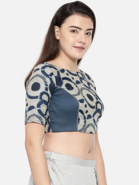 Dark blue chanderi/naina satin embroidered blouse - ASBL005 - Asmi Shop