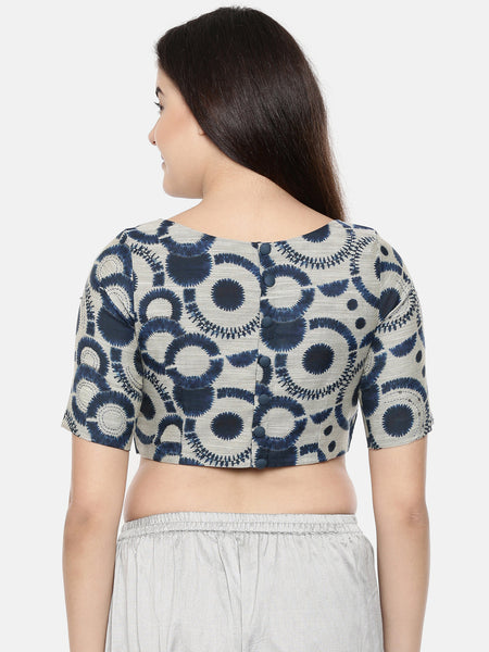 Dark blue chanderi/naina satin embroidered blouse - ASBL005 - Asmi Shop