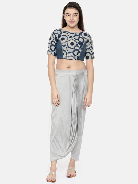 Dark blue chanderi/naina satin embroidered blouse - ASBL005 - Asmi Shop