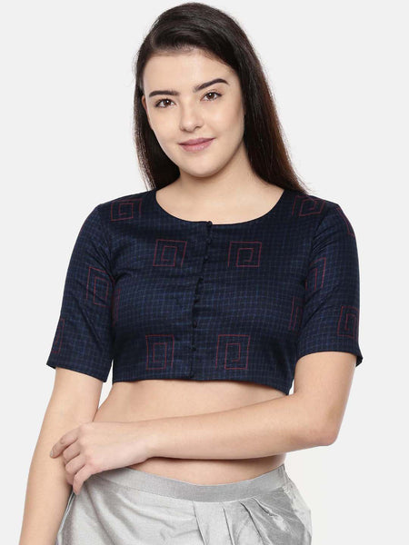 Navy blue naina satin embroidered blouse - ASBL008 - Asmi Shop