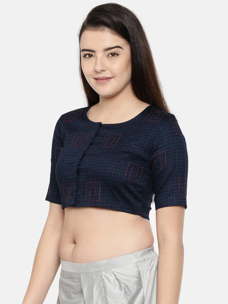 Navy blue naina satin embroidered blouse - ASBL008 - Asmi Shop