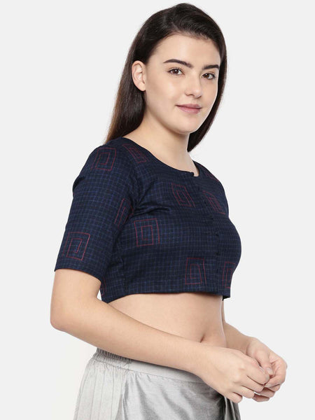 Navy blue naina satin embroidered blouse - ASBL008 - Asmi Shop