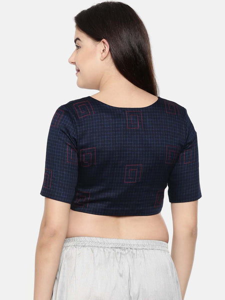 Navy blue naina satin embroidered blouse - ASBL008 - Asmi Shop