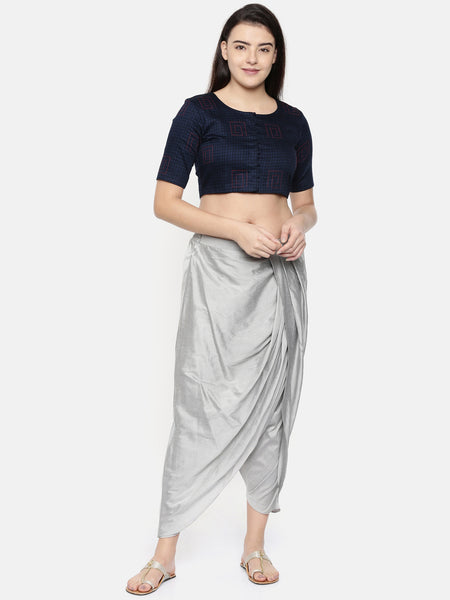 Navy blue naina satin embroidered blouse - ASBL008 - Asmi Shop