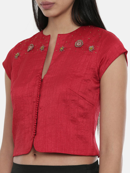Red,silk slub, long  blouse - ASBL014 - Asmi Shop
