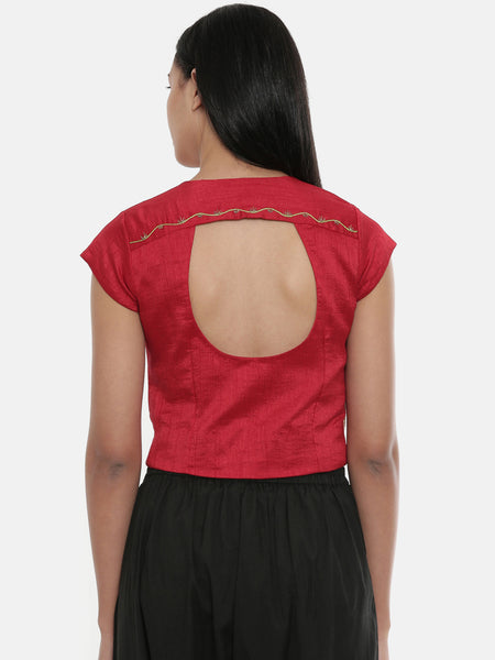 Red,silk slub, long  blouse - ASBL014 - Asmi Shop