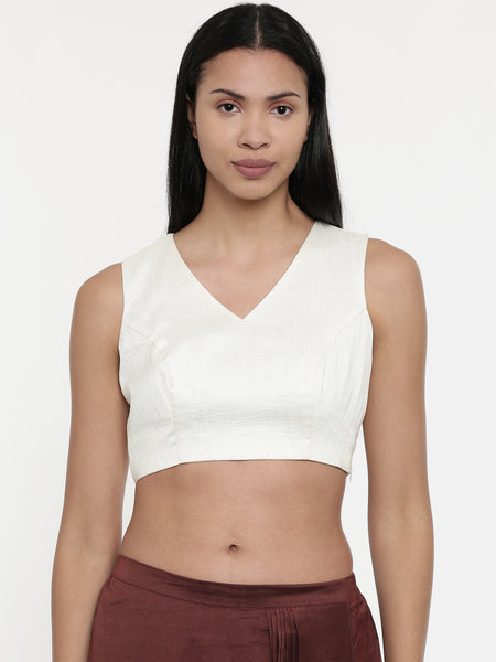 Ivory,Silk slub,Razer back blouse - ASBL017 - Asmi Shop