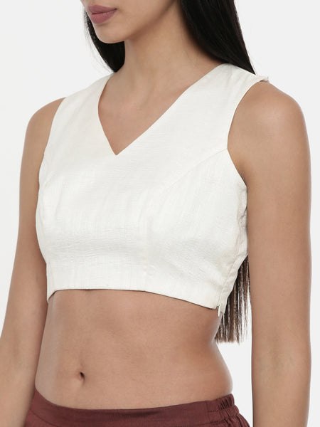 Ivory,Silk slub,Razer back blouse - ASBL017 - Asmi Shop