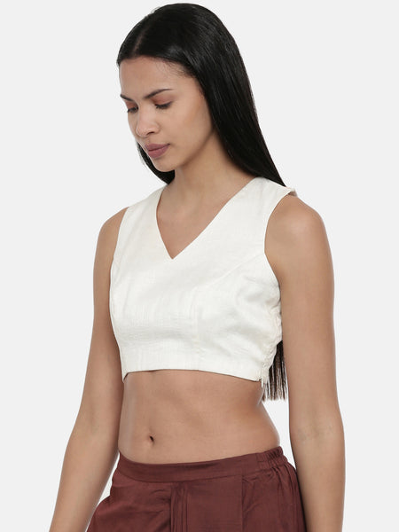 Ivory,Silk slub,Razer back blouse - ASBL017 - Asmi Shop