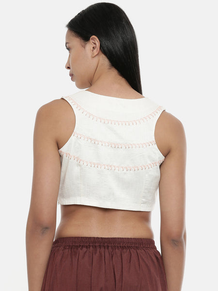 Ivory,Silk slub,Razer back blouse - ASBL017 - Asmi Shop