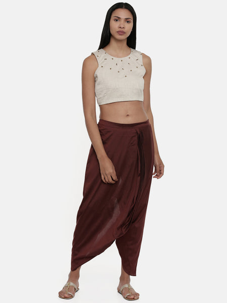 Silver Beige,Silk slub sleevless short blouse -ASBL018 - Asmi Shop