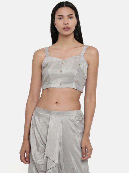 Silver Grey, Silk ,spaghetti blouse - ASBL021 - Asmi Shop