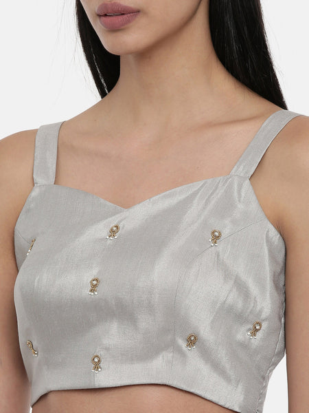 Silver Grey, Silk ,spaghetti blouse - ASBL021 - Asmi Shop