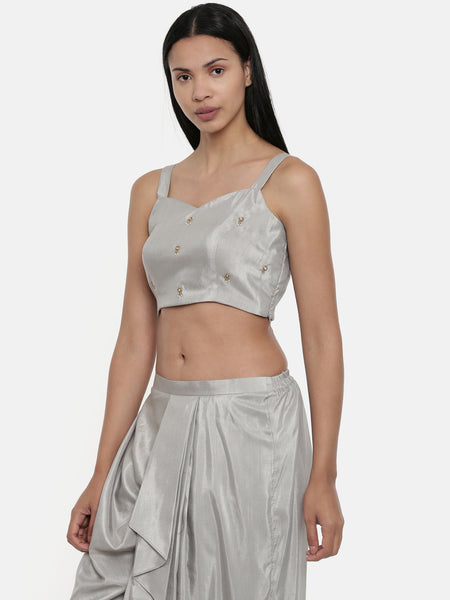 Silver Grey, Silk ,spaghetti blouse - ASBL021 - Asmi Shop