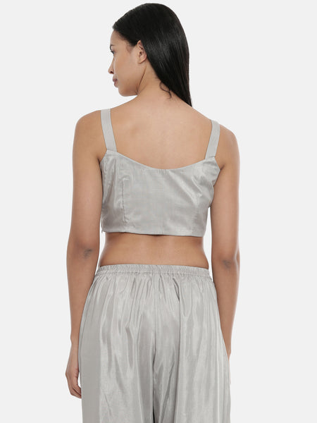 Silver Grey, Silk ,spaghetti blouse - ASBL021 - Asmi Shop