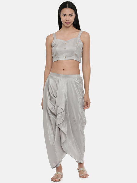 Silver Grey, Silk ,spaghetti blouse - ASBL021 - Asmi Shop