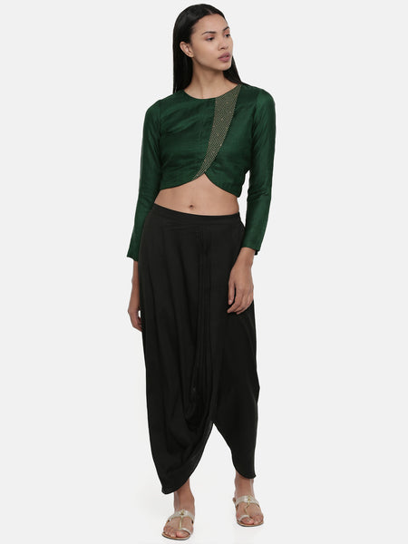 Bottle Green,Silk Slub, long blouse - ASBL022 - Asmi Shop