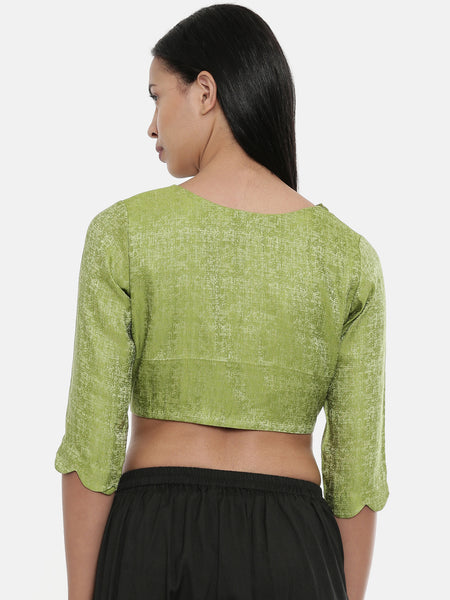 Leaf Green/Beige,Jaquard/Cotton silk Blouse - ASBL023 - Asmi Shop