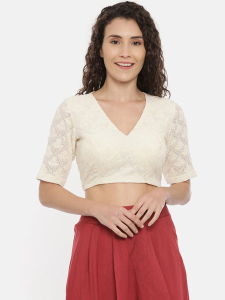 Cream Silk Jacquard Blouse  - ASBL026