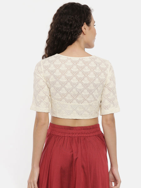 Cream Silk Jacquard Blouse  - ASBL026