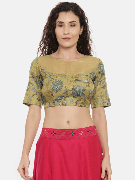 Green Chanderi Bow Tie Blouse  - ASBL028