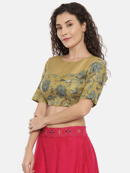 Green Chanderi Bow Tie Blouse  - ASBL028