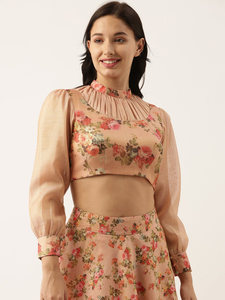 Chanderi Collar Frill Pink Blouse - ASBL035