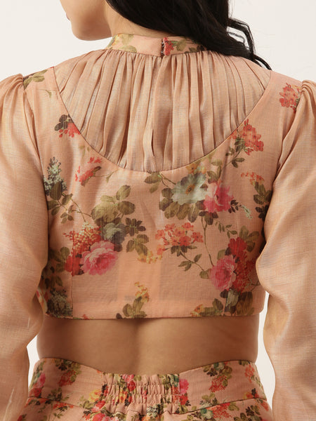 Chanderi Collar Frill Pink Blouse - ASBL035