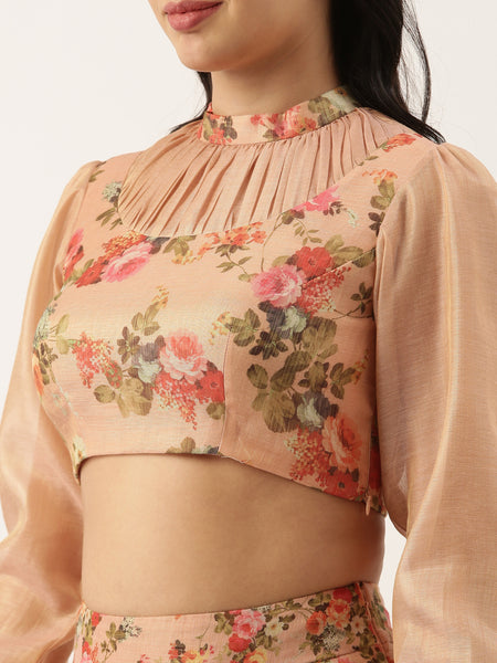 Chanderi Collar Frill Pink Blouse - ASBL035
