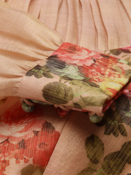 Chanderi Collar Frill Pink Blouse - ASBL035