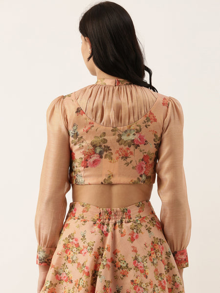 Chanderi Collar Frill Pink Blouse - ASBL035