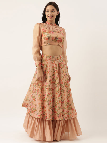 Chanderi Collar Frill Pink Blouse - ASBL035