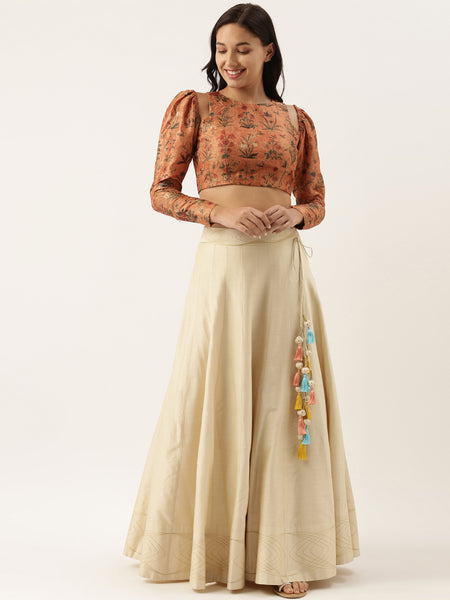 Chanderi Printed Embroidered Blouse - ASBL036