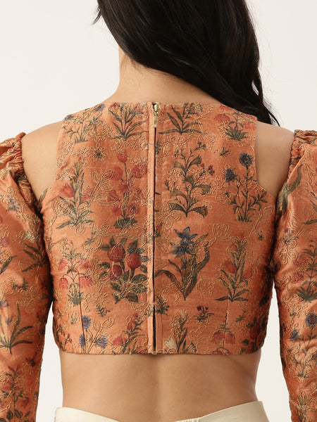 Chanderi Printed Embroidered Blouse - ASBL036