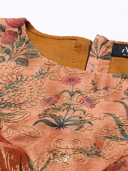 Chanderi Printed Embroidered Blouse - ASBL036