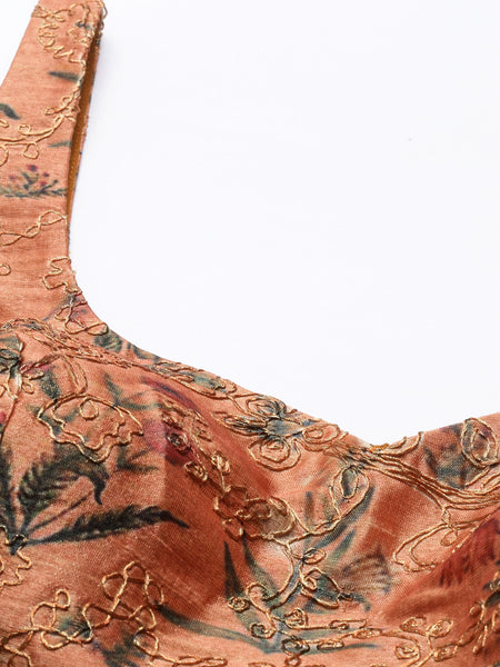 Chanderi Printed Embroidered Blouse - ASBL036