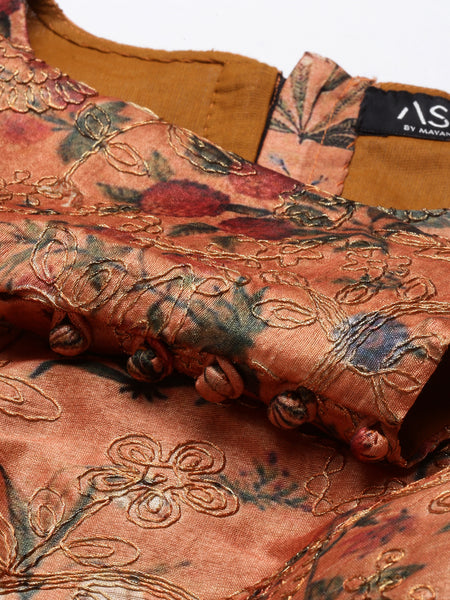 Chanderi Printed Embroidered Blouse - ASBL036
