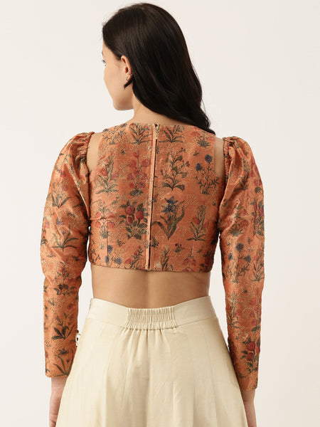 Chanderi Printed Embroidered Blouse - ASBL036