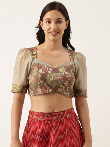 Brown Silk Jaquard Blouse - ASBL040