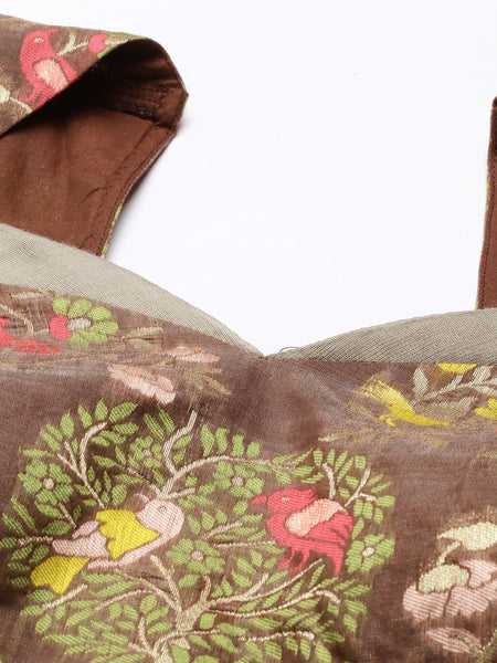 Brown Silk Jaquard Blouse - ASBL040